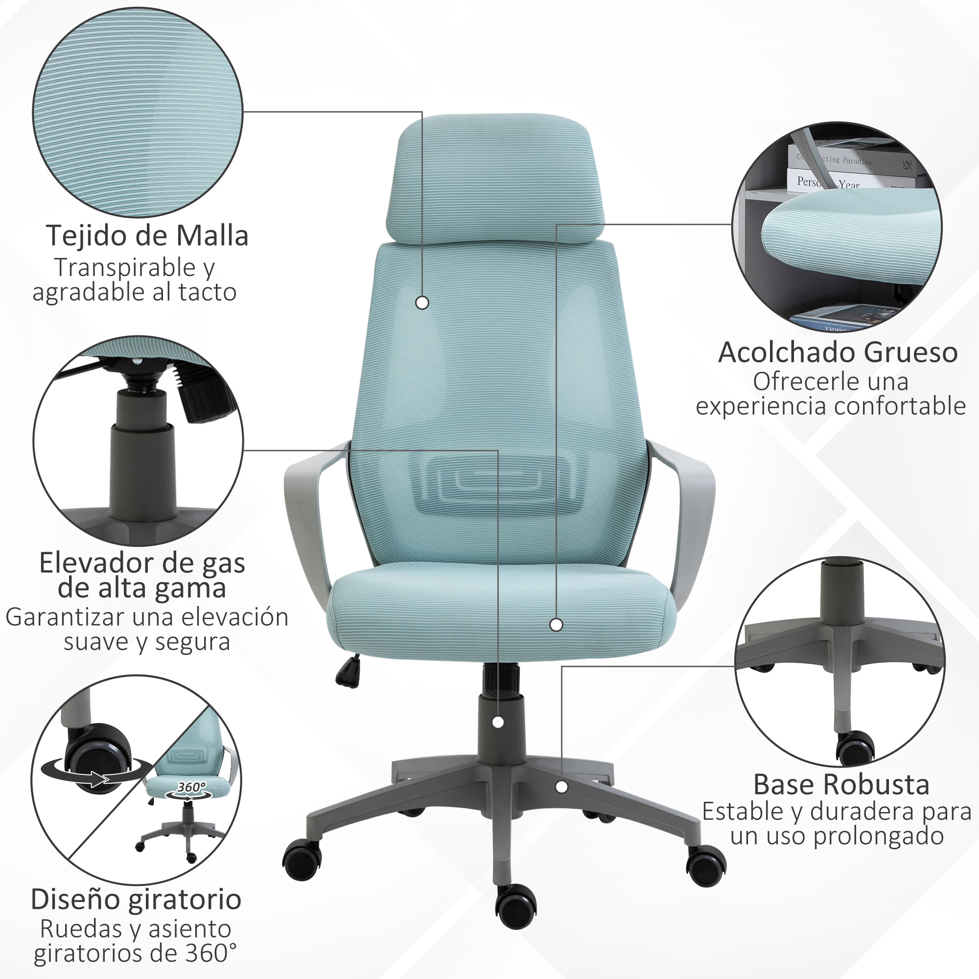 Silla de Oficina Altura Ajustable con Respaldo Azul