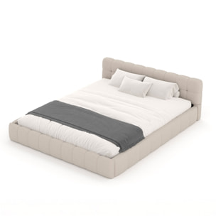 Lit style nuage 160x200cm en velours beige PRINCETON