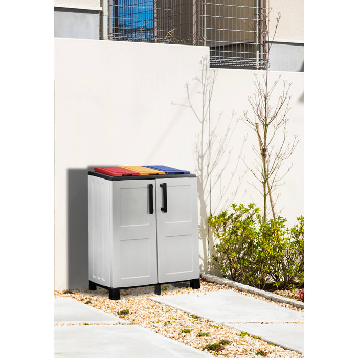 Pattumiera Anthea, Cestino portarifiuti, Bidone per raccolta differenziata, 100% Made in Italy, 2 ante, 68x37h90 cm, Grigio chiaro e Multicolore