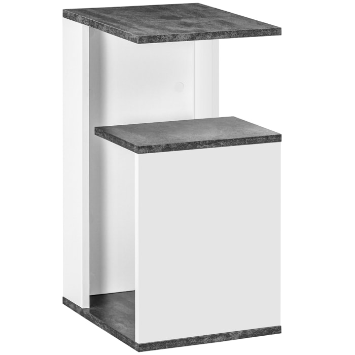 HOMCOM Mesita de Noche Mesa Auxiliar con 2 Estantes de Almacenamiento para Dormitorio Salón Cama Oficina Estilo Moderno 35x29,5x60 cm Gris y Blanco