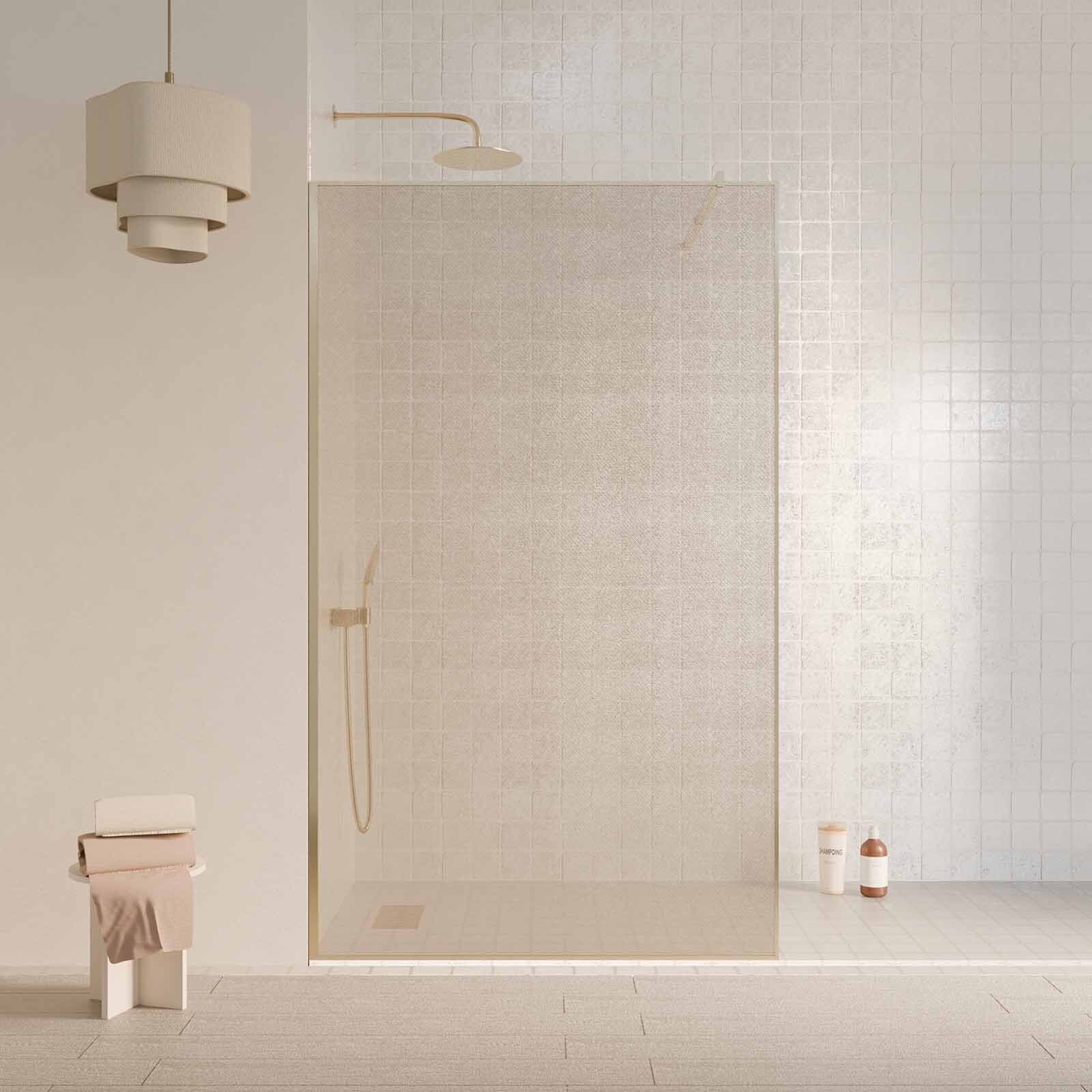 Paroi de douche 120x200cm - Verre feuilleté avec tissu doré - Encadrement Or Doré Brossé - COUTURE