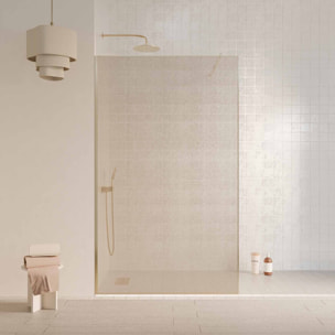 Paroi de douche 120x200cm - Verre feuilleté avec tissu doré - Encadrement Or Doré Brossé - COUTURE