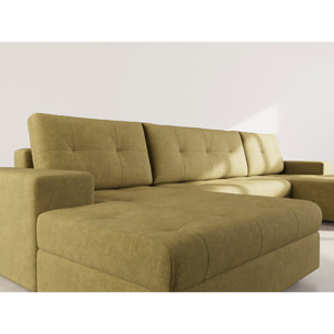 Bastian - canapé panoramique en U 7 places convertible avec coffre en velours texturé - Vert Olive