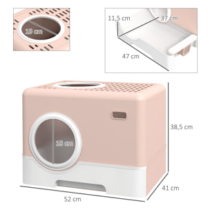 Arenero para Gatos Inodoro para Mascotas con Pala Bandeja Extraíble 2 Puertas Entrada Principal y Salida Superior 52x41x38,5 cm Rosa