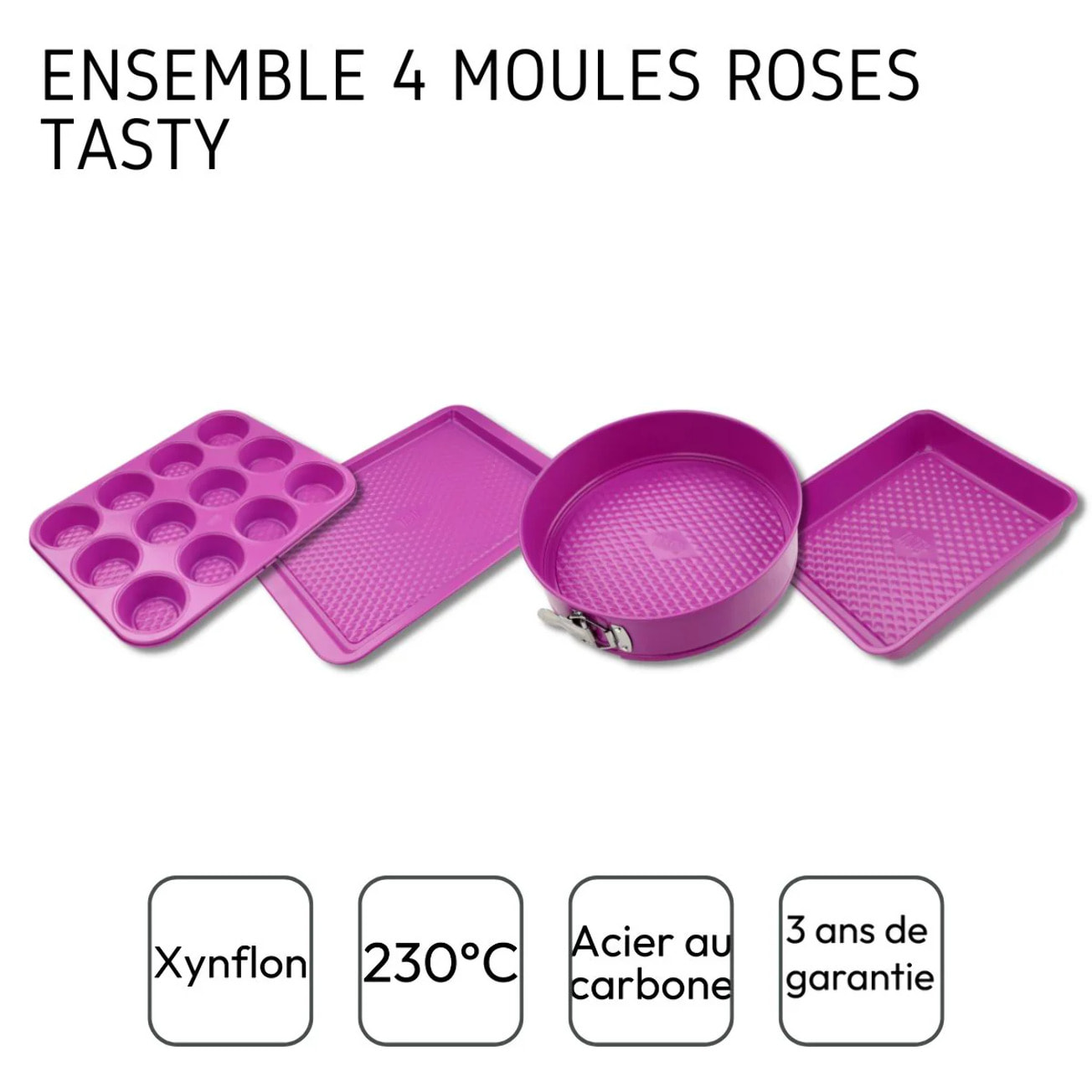 Ensemble de 4 moules fuchsia de 23 à 38 cm Tasty Pâtisserie