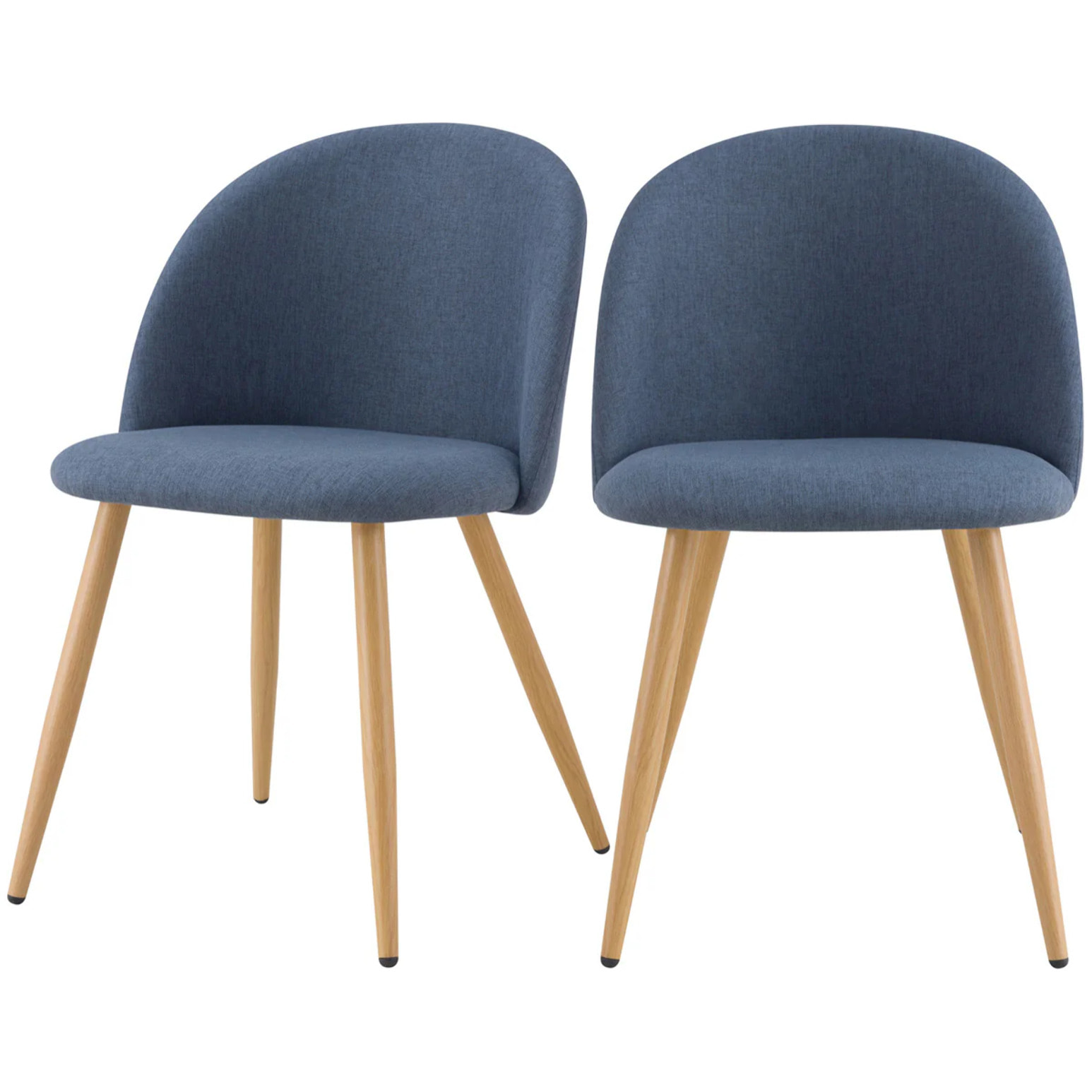 Lot de 2 chaises en tissu bleu et pieds en métal effet bois - Cozy