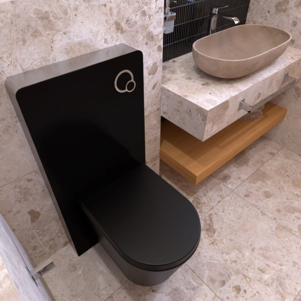 Glass bâti-support pour WC suspendu, hauteur 100,3 cm, double chasse 3/6 L, noir (SATAMGBL)