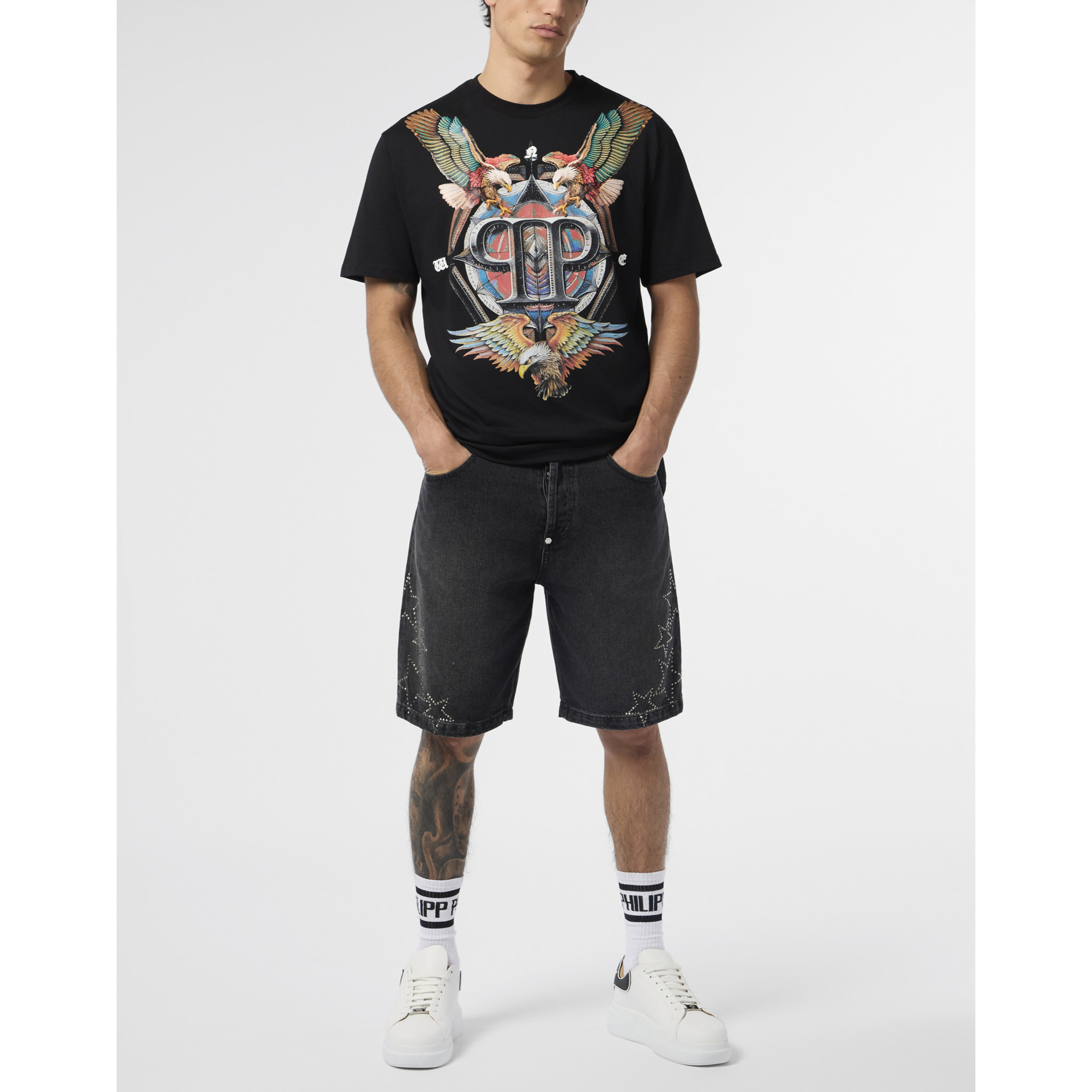 PHILIPP PLEIN Round Neck T-Shirt Eagle Tattoo