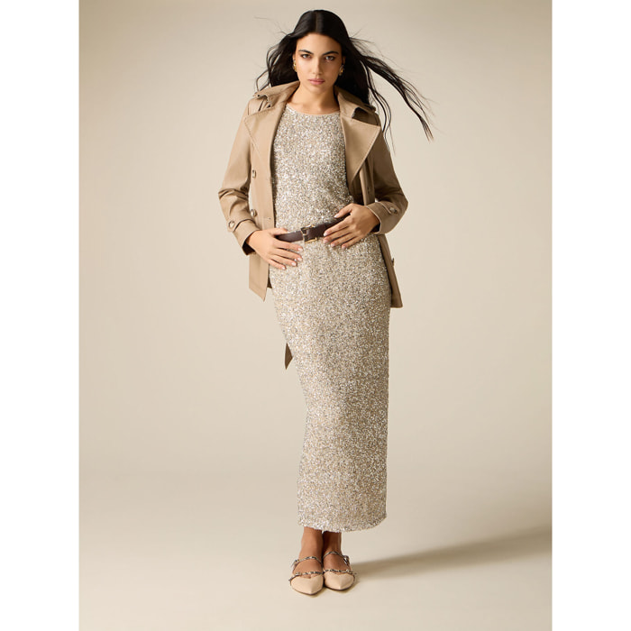 Oltre - Gonna tubino in tulle con paillettes - Oro