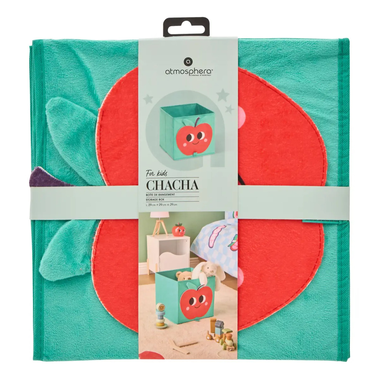 Panier de rangement Cha Cha Pop 29x29cm Vert imprimé Pomme