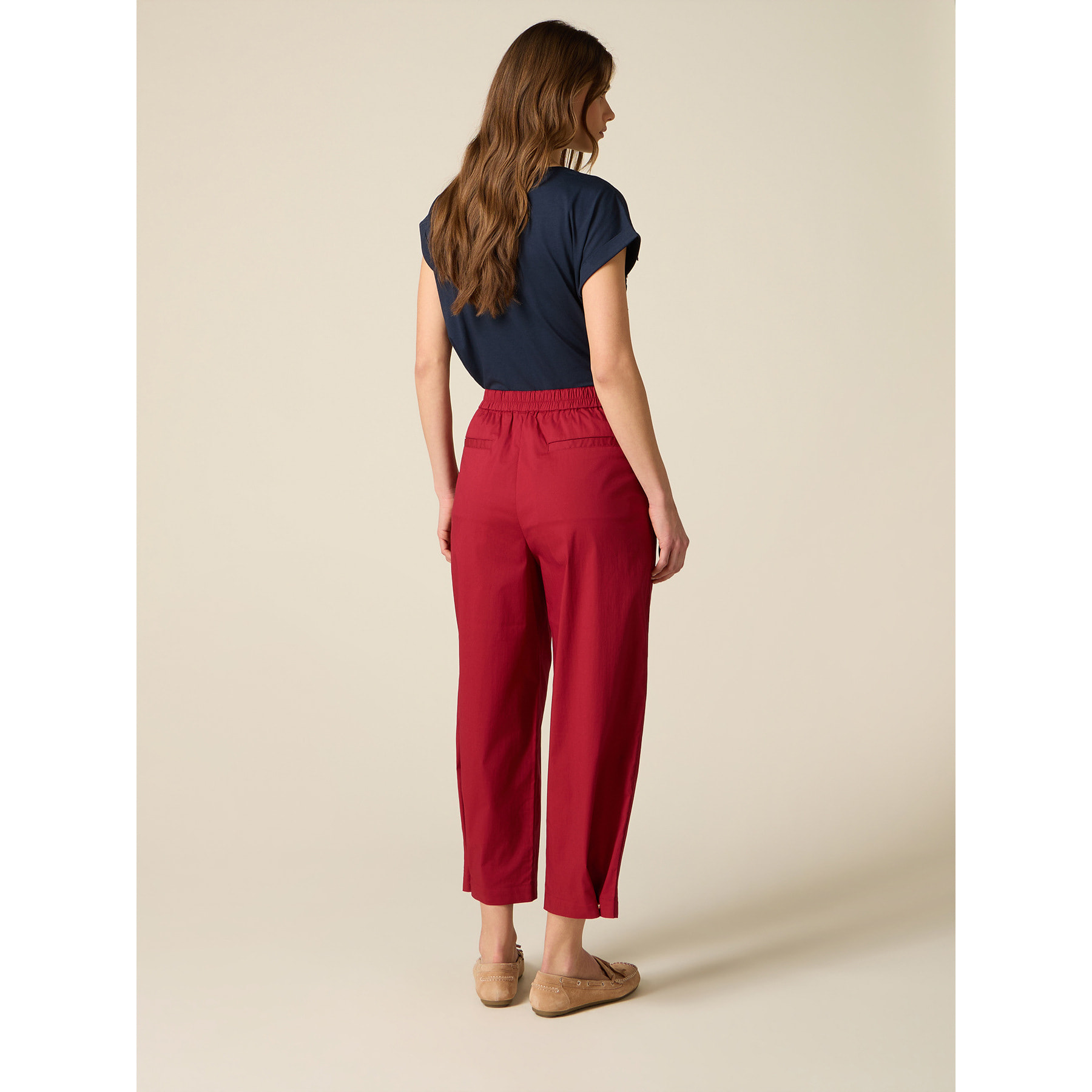 Oltre - Pantalones cropped de popelina - Burgundy