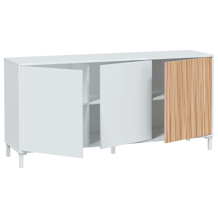 Credenza A 3 Ante Con Push To Open Madia Moderna Con Ripiani Interni Mobile Contenitore Per Soggiorno Salotto 74 x 154 x 40 Cm Bianco E Rovere Listato