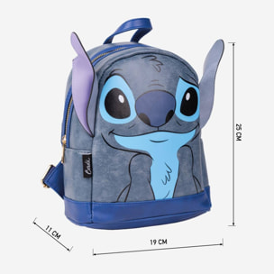 Mochila casual de stitch - color azul - 19,5x25x11 cm - fabricada en material sintético - diseño con orejas de stitch - estampado del personaje