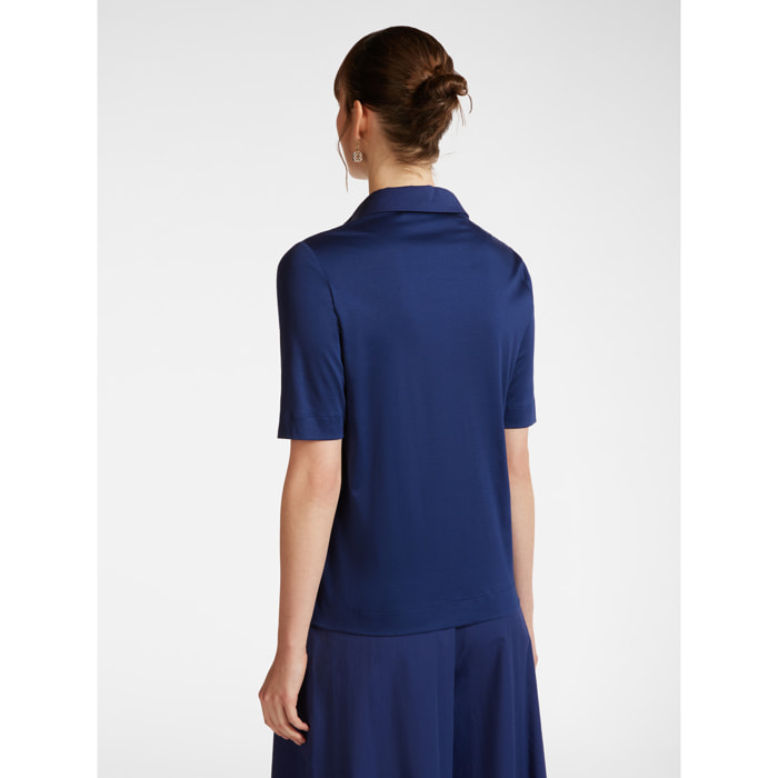 Elena Mirò - T-shirt con colletto e bottoni - Blu