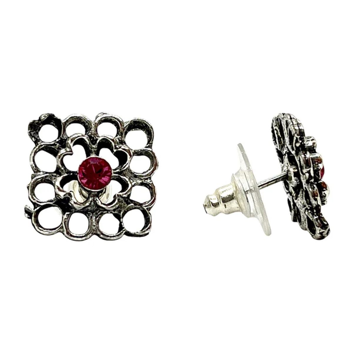 Conjunto reversible Collar y dos pares pendientes en plata 10µ y cristal SW Fuschia y Cristal