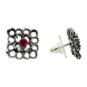 Conjunto reversible Collar y dos pares pendientes en plata 10µ y cristal SW Fuschia y Cristal