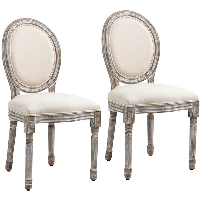 Lot de 2 chaises de salle à manger chaise de salon médaillon style Louis XVI bois massif patiné lin 51 x 51 x 96 cm écru