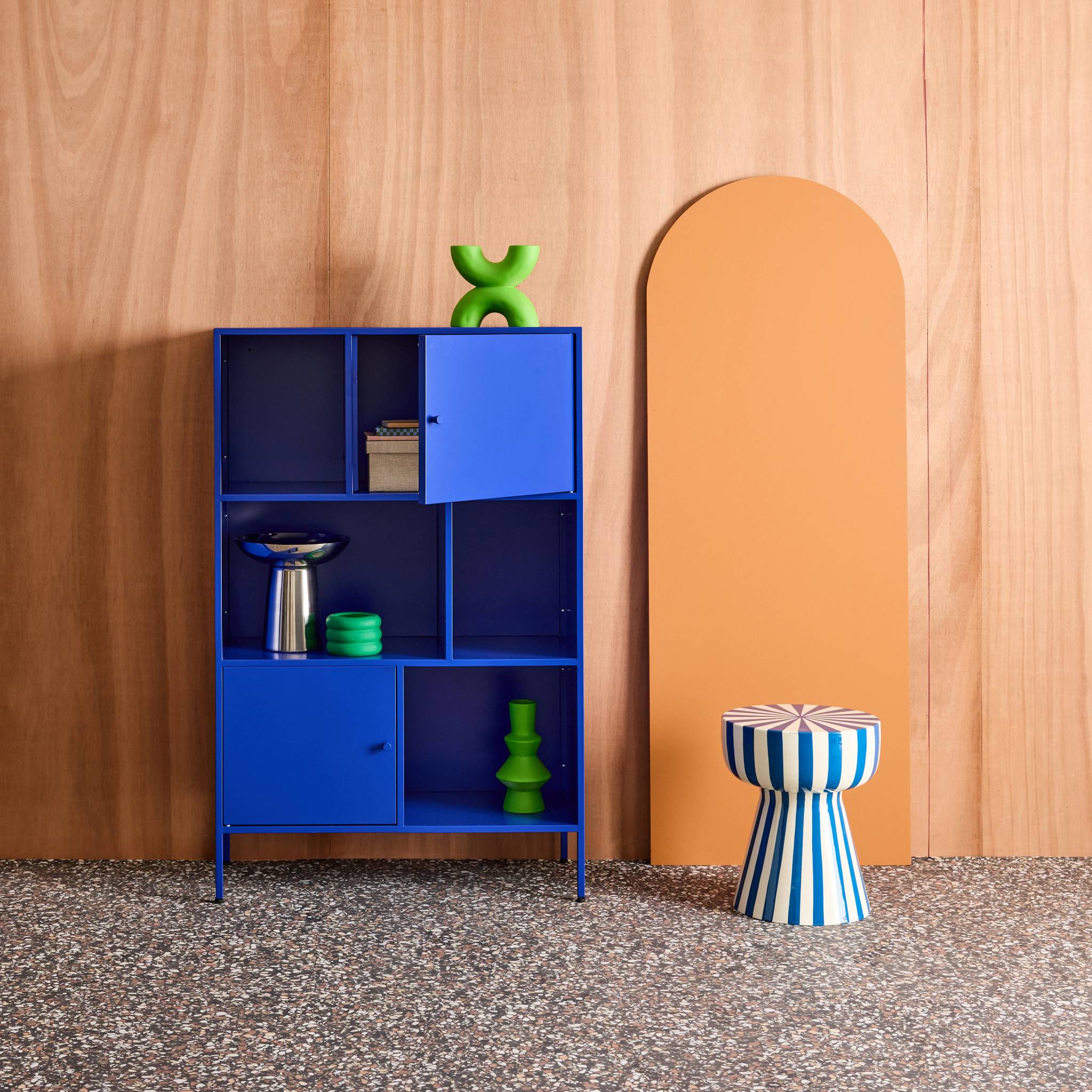 Buffet, meuble de rangement industriel métal 6 compartiments OKLAHOMA