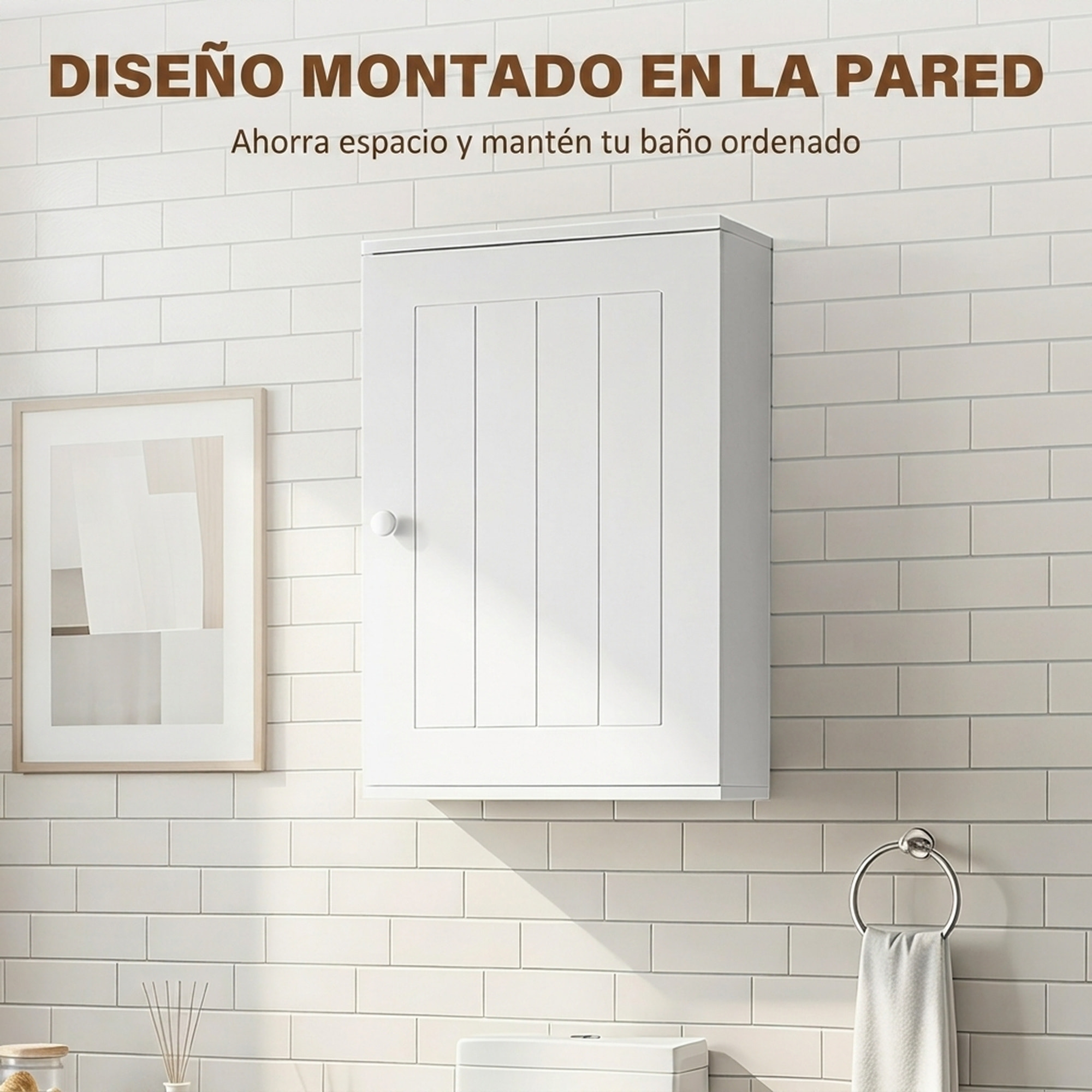 Armario de Baño de Pared, Mueble de Baño Colgar, Puerta con Cierre Suave, Estante Ajustable, para Cocina, Lavadero, 30x14x50 cm, Blanco