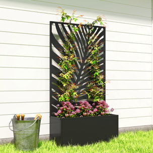 Jardinière treillis haut design graphique feuillage 61 x 23 x 113 cm métal époxy noir