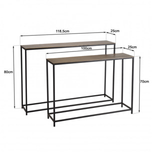 JONAS - Set de 2 consoles gigognes aluminium doré et noir pieds métal