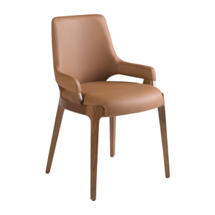 Silla Angel Cerdá tapizada en polipiel en marrón con estructura de patas de madera en nogal 51x58x79cm