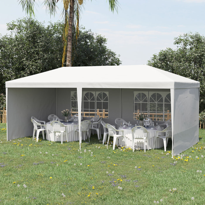 Carpa de Jardín 6x3 m con 4 Paredes Laterales y 2 Ventanas Visibles Cenador Gazebo de Exterior con Marco de Acero para Fiestas Eventos Bodas Blanco