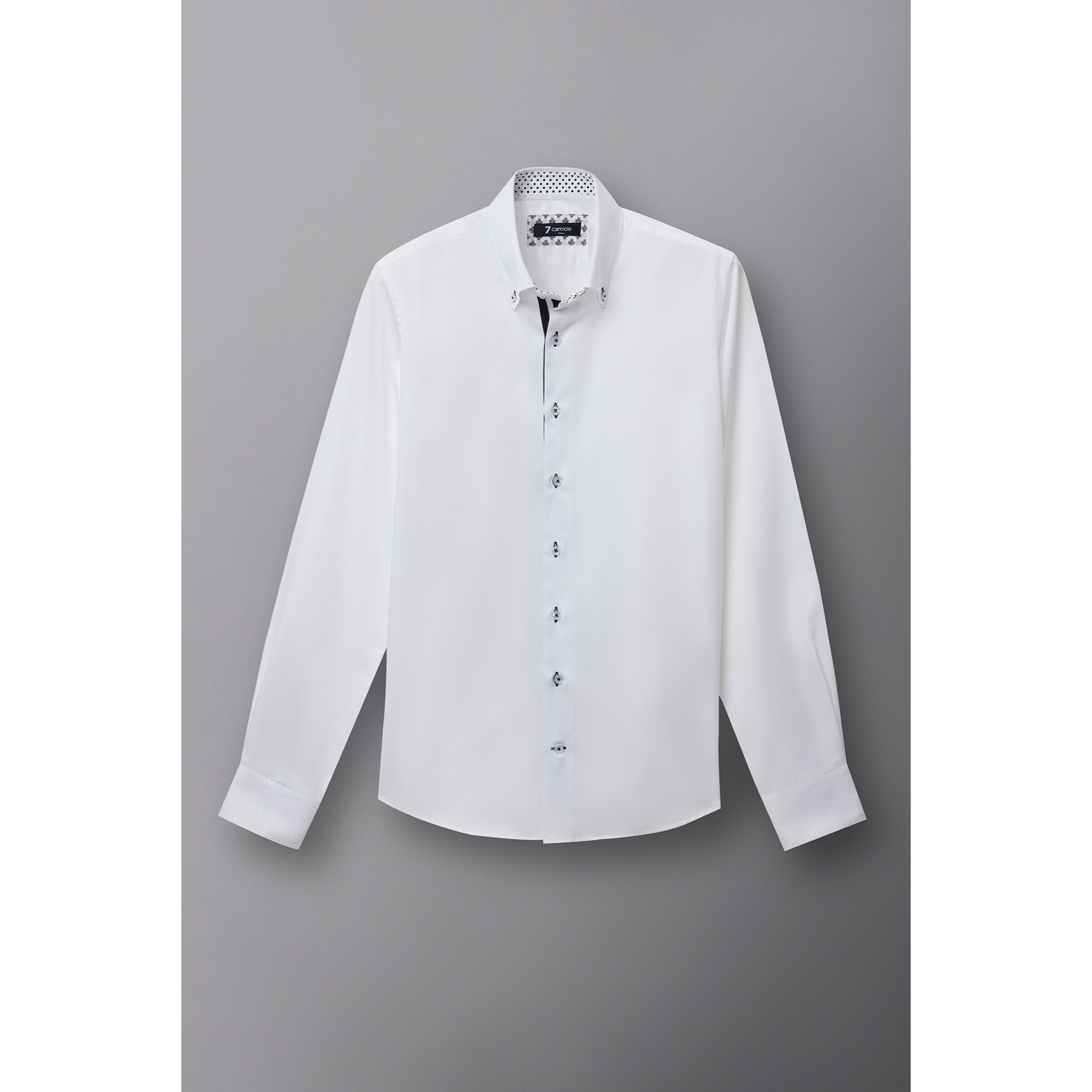 Camicia Uomo 2 Bottoni Button Down Slim Satin Unito Bianco