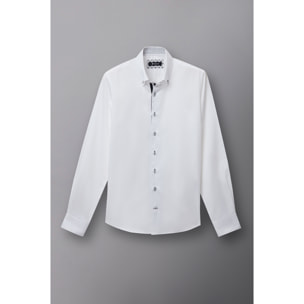 Camicia Uomo 2 Bottoni Button Down Slim Satin Unito Bianco