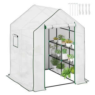 Invernadero de Exterior Invernadero Pequeño de 3 Niveles con 6 Estantes Puerta Enrollable Cubierta de PE y Marco de Acero para Cultivos Plantas Flores 140x143x190 cm Blanco
