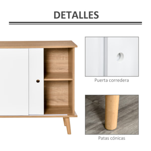 Mueble Aparador tipo Buffet para Comedor Cocina con 2 Puertas Correderas Estantes Interiores Ajustables y Patas de Madera 130x40x74,5 cm Natural y Blanco