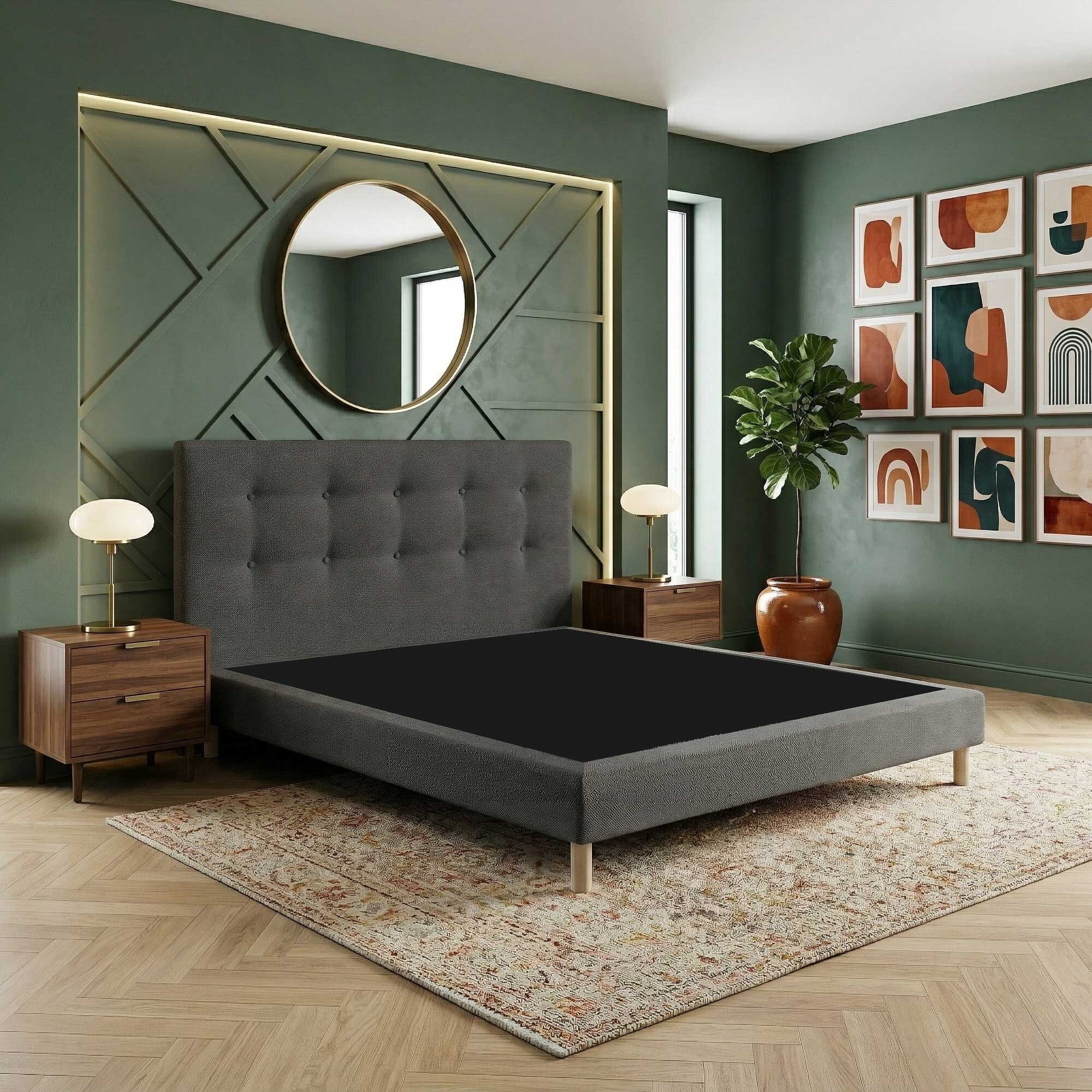 Sommier + tête de lit gris foncé