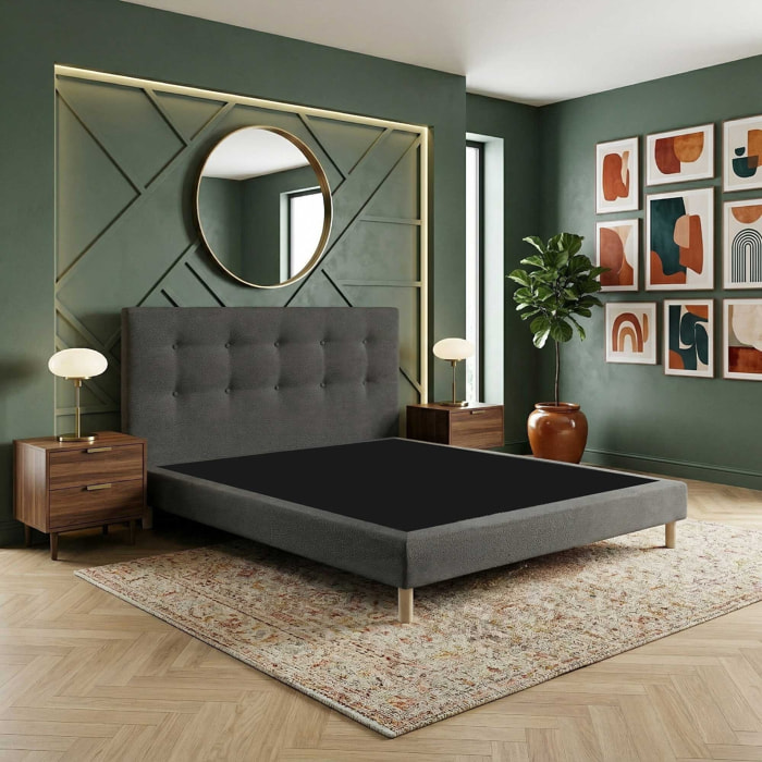 Sommier + tête de lit gris foncé