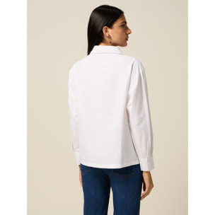 Oltre - Camicia in gabardina con applicazioni - Bianco