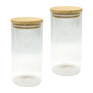 Ensemble de 2 Boîtes de conservation en verre 1,5L avec couvercle en Bambou Fackelmann Eco Friendly
