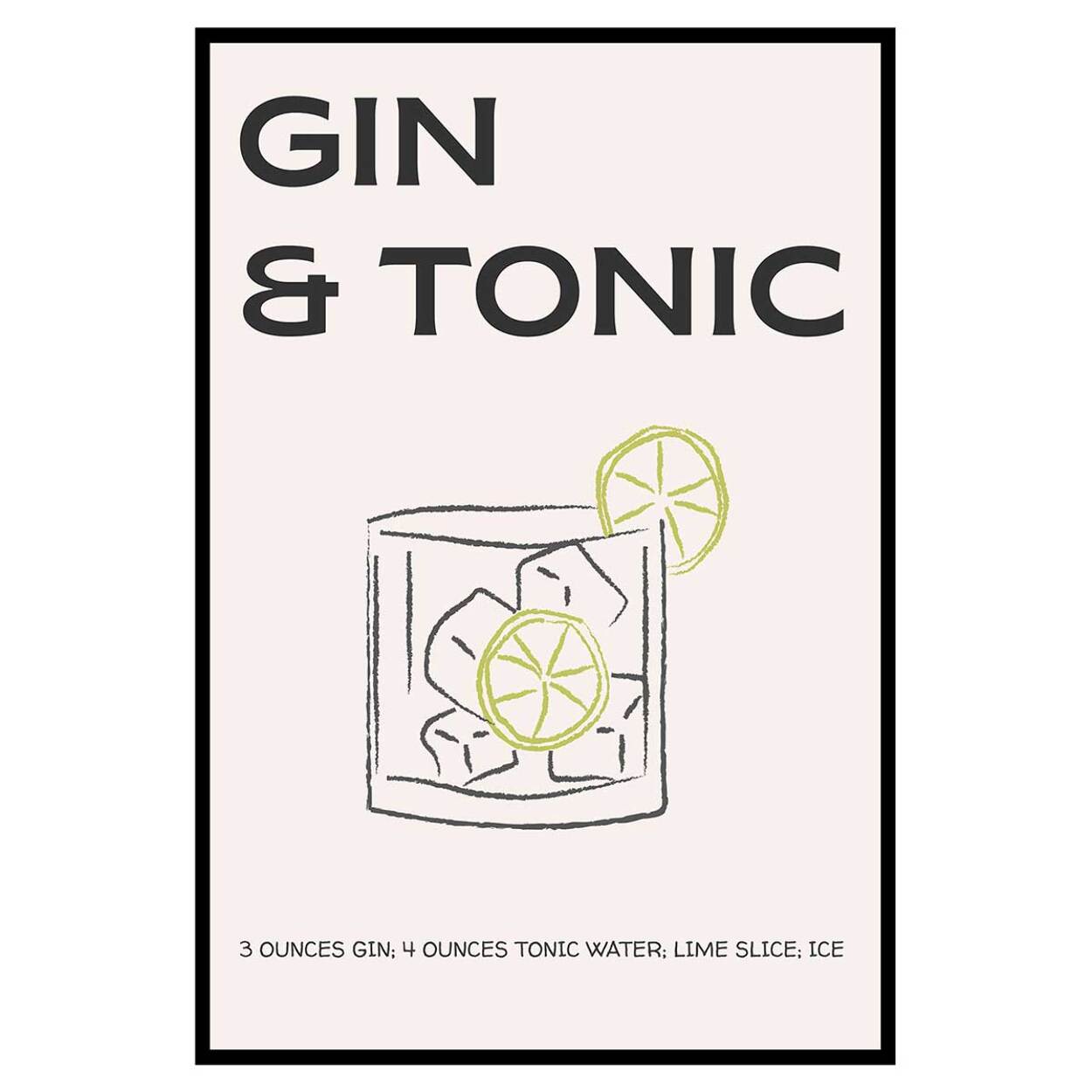 Affiche encadrée gin tonic illustration Affiche + cadre en métal - Noir
