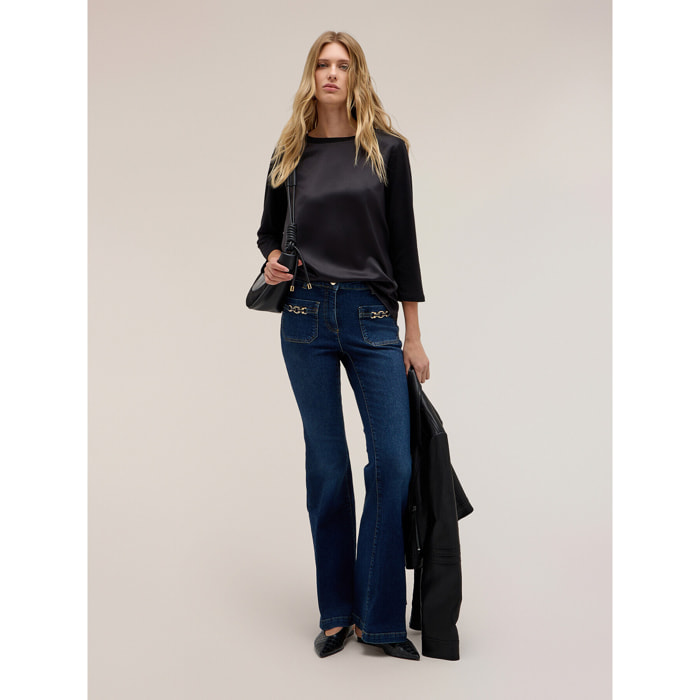 Motivi - Jeans flare de tiro alto con aplicación de joya - Azul