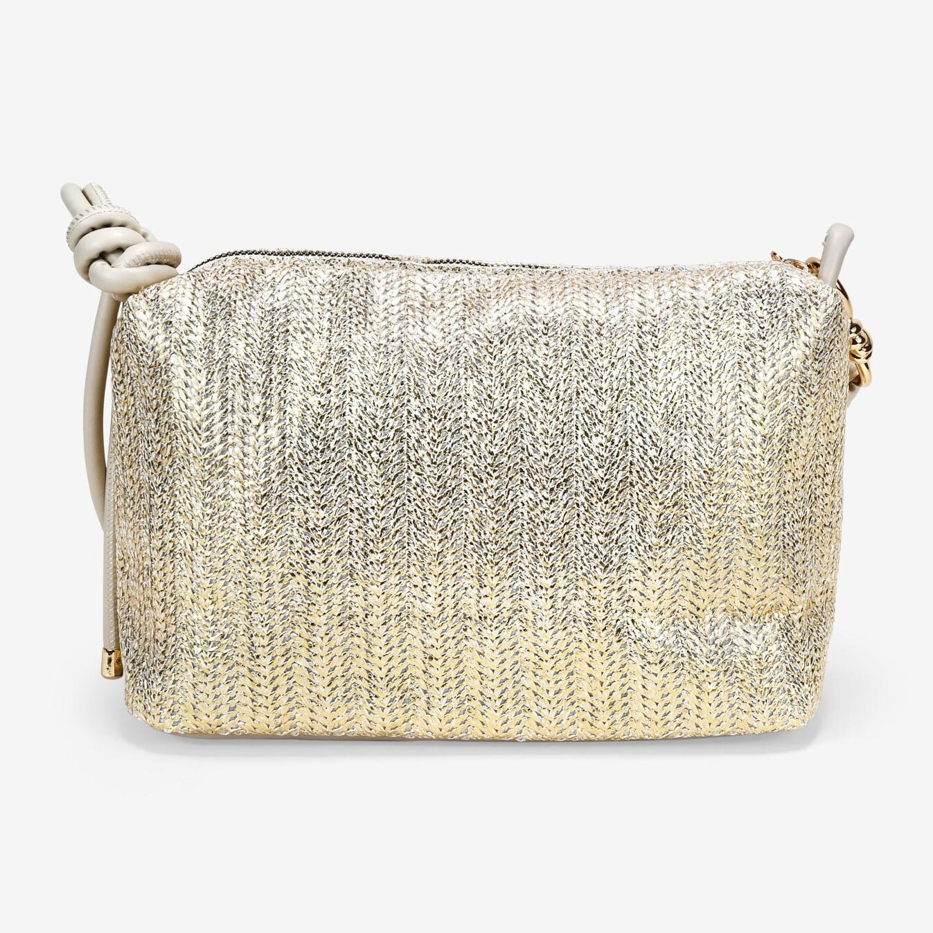 Bolso de hombro beige metalizado en rafia