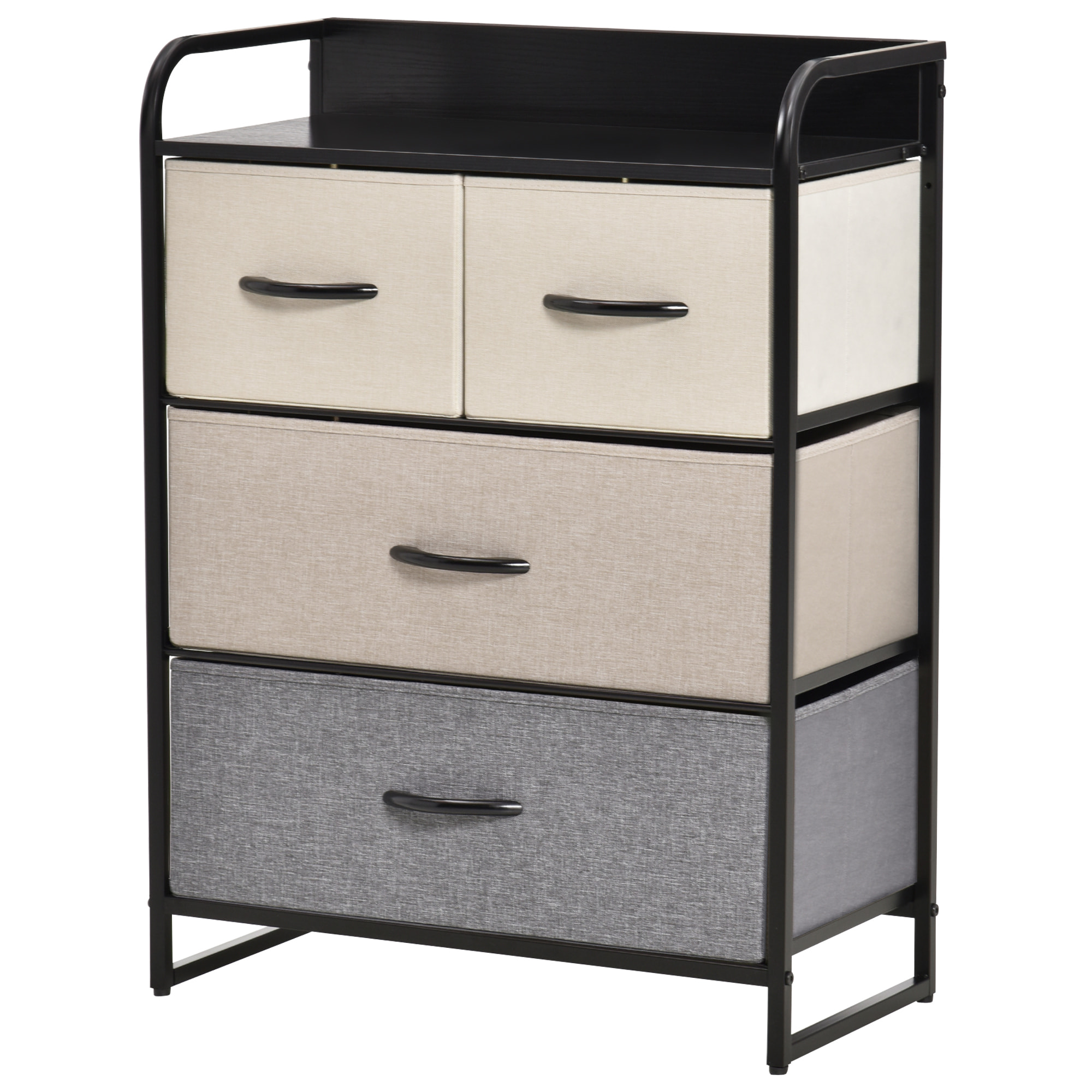 Meuble de rangement chiffonnier 4 tiroirs en tissu 58 x 29 x 78,5 cm noir gris écru beige