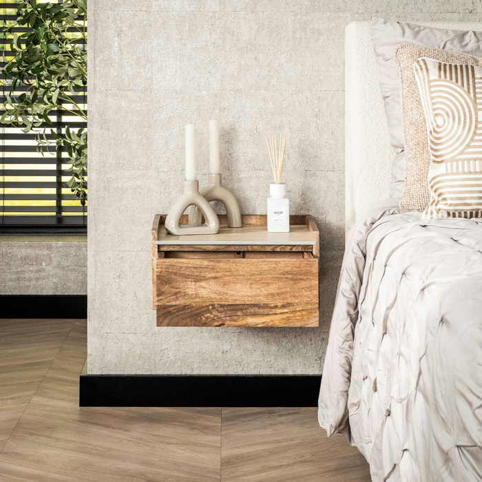 Table de nuit murale en bois et céramique, 1 tiroir ASCOLI