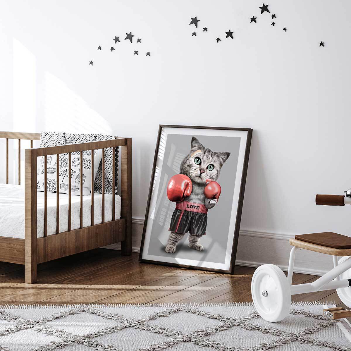 Affiche enfant chat boxeur  Affiche seule