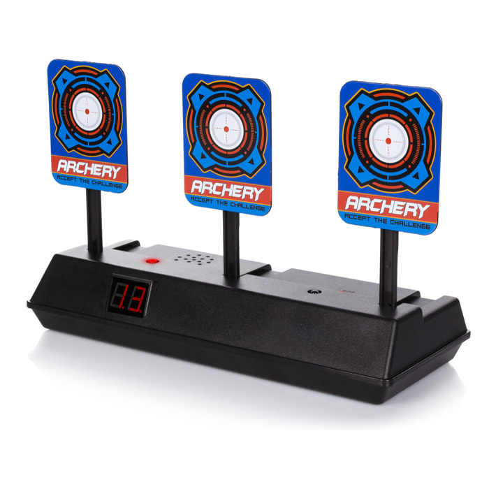 Bersagli elettronici con effetti sonori e display dei punteggi. Lancia i 3 bersagli e si solleveranno automaticamente.