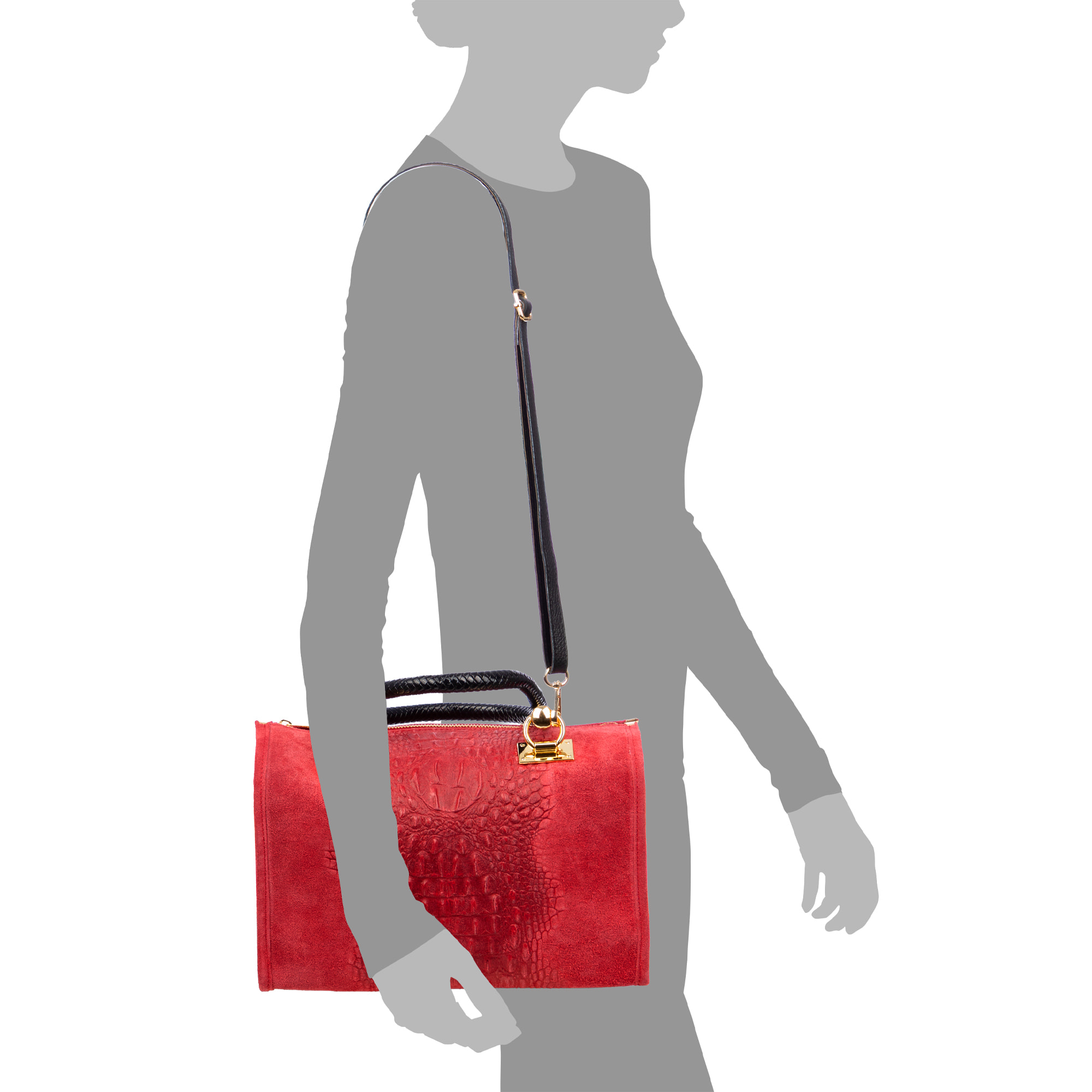 Anacapri Borsa tote Donna. Pelle autentica Camoscio Inciso Coccodrillo.