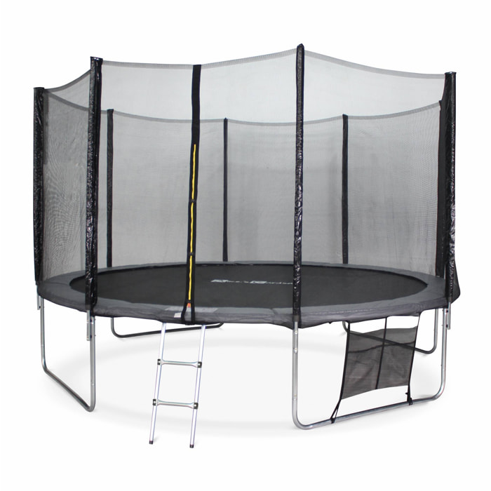 Trampoline 400cm gris avec filet de protection.  échelle. bâche. filet pour chaussures. kit d'ancrage  - Mercure XXL- Trampoline de jardin 400 cm 4m| Qualité PRO.|Normes EU.