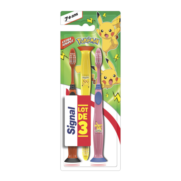 Pack de 3 - SIGNAL Brosse à Dents Junior 7 + Ans Pokémon Extra Souple x3