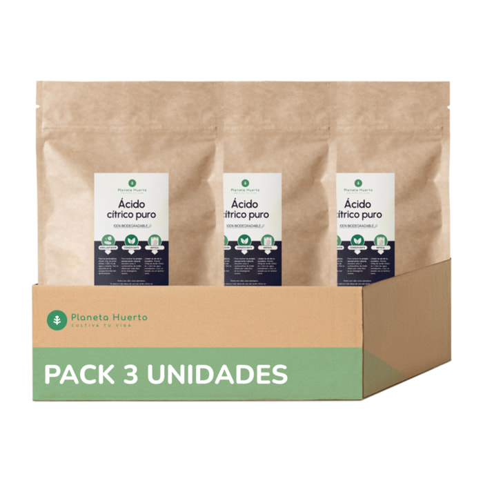 PLANETA HUERTO | Pack 3 Ácido Cítrico 2,5 Kg Anhidro Ecológico y Biodegradable - Acído Cítrico Desincrustante Natural Lavadora, Abrillantador Lavavajillas y Suavizante Ropa, Ideal Detergentes Casero