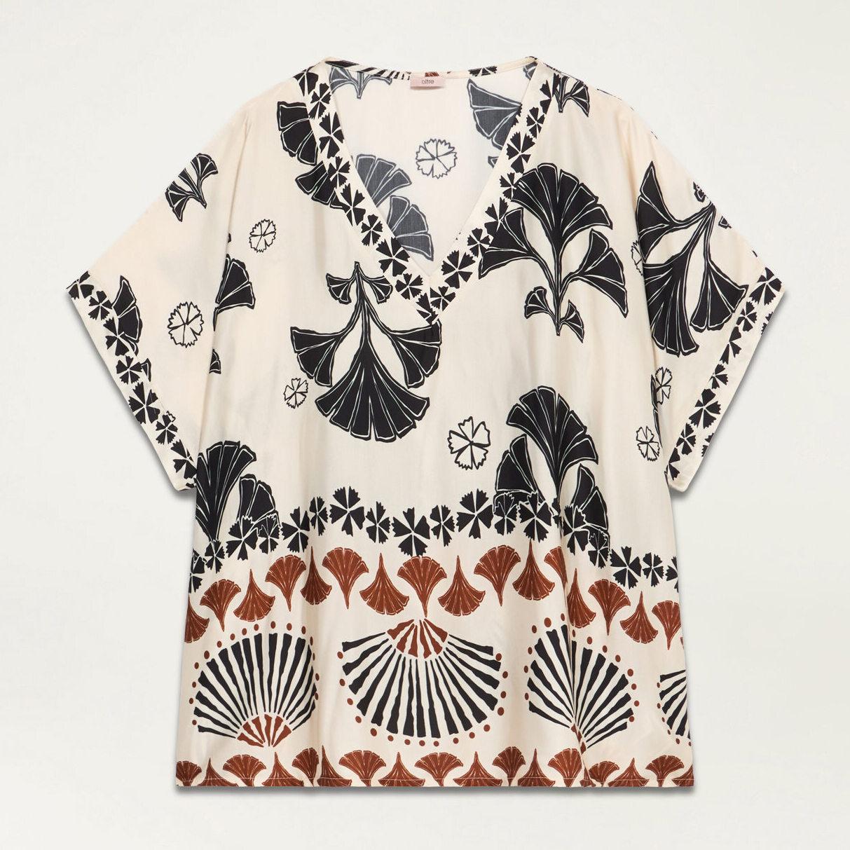 Oltre - Blusa kimono de raso estampada - Blanco