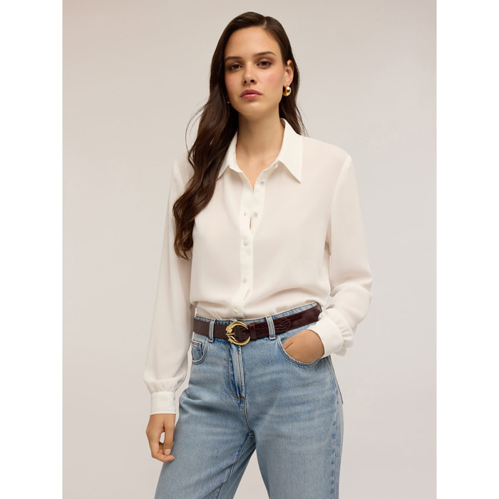 Motivi - Camisa con botones forrados - Blanco
