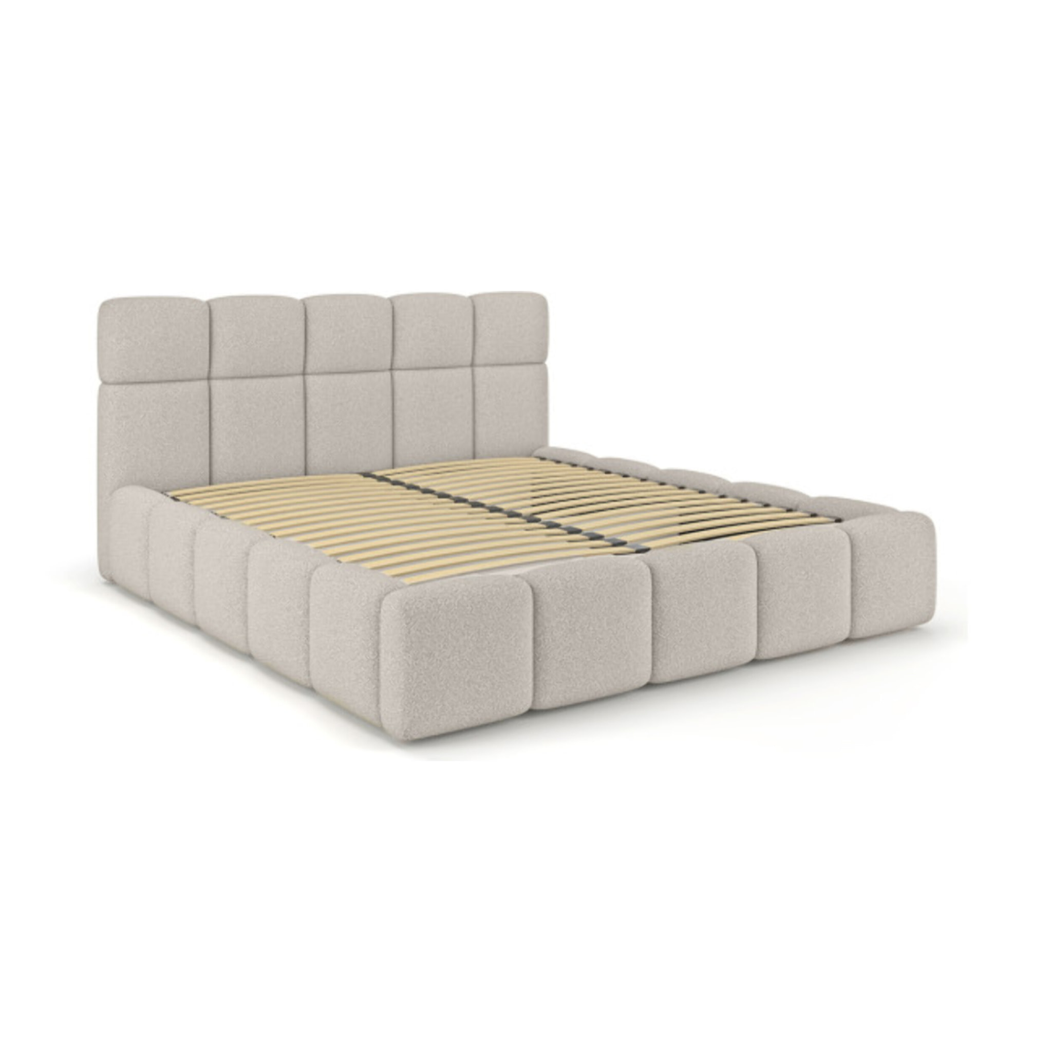 Lit coffre 140 x 200 cm tissu capitonné bouclette beige - FLUF