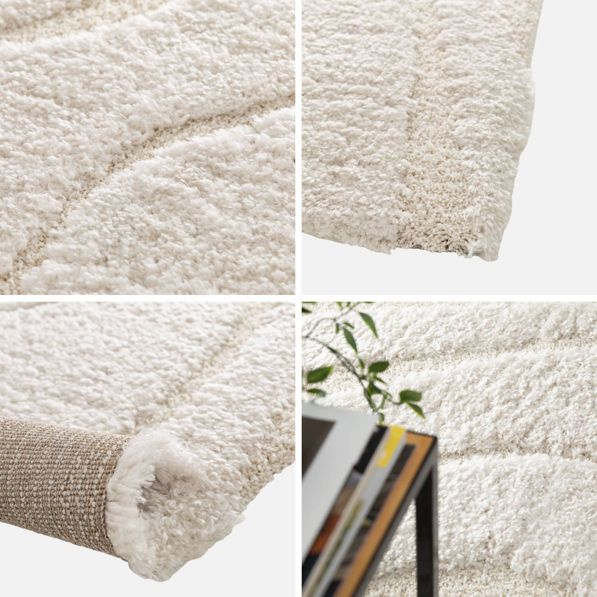 Tapis intérieur shaggy motif avec relief crème AMY
